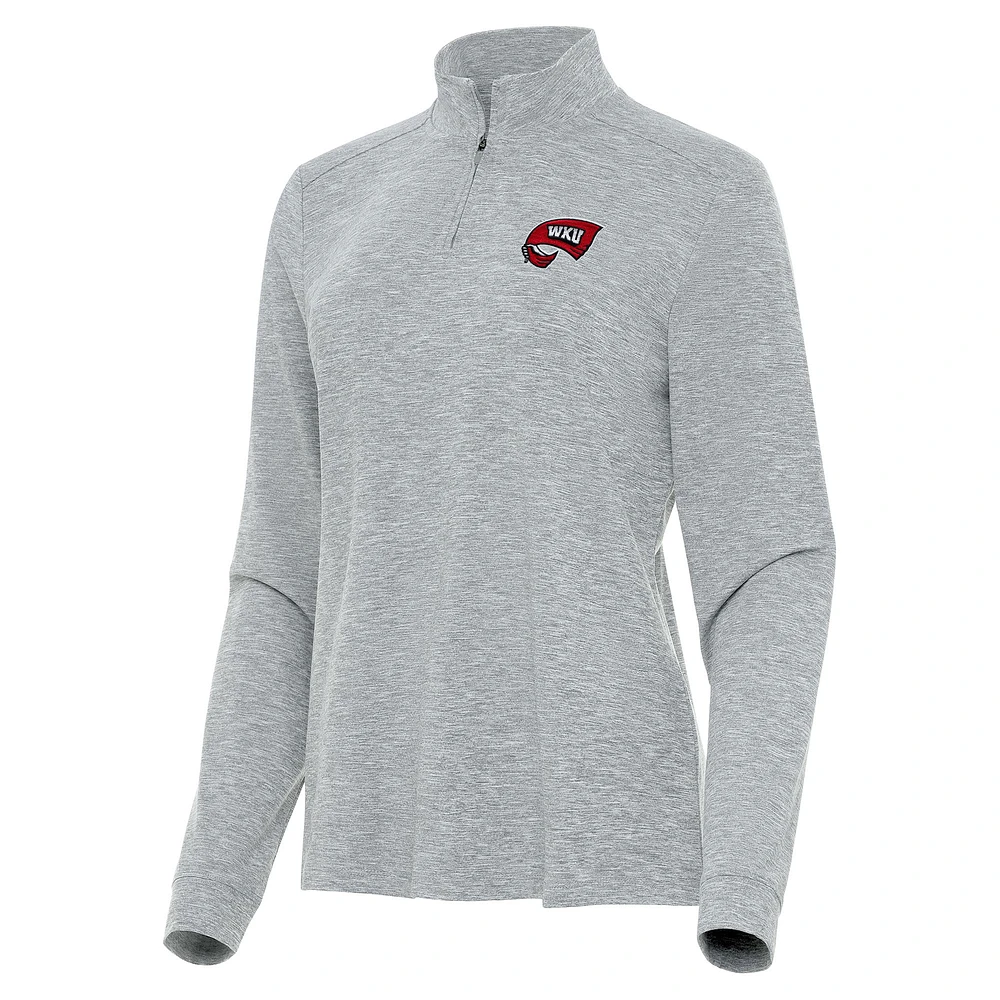 Women's Antigua Heather Gray Western Kentucky Hilltoppers Mentor Long Sleeve Quarter-Zip Mock Polo