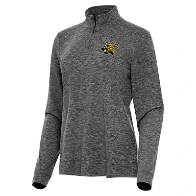 Women's Antigua Heather Black Wichita State Shockers Mentor Long Sleeve Quarter-Zip Mock Polo