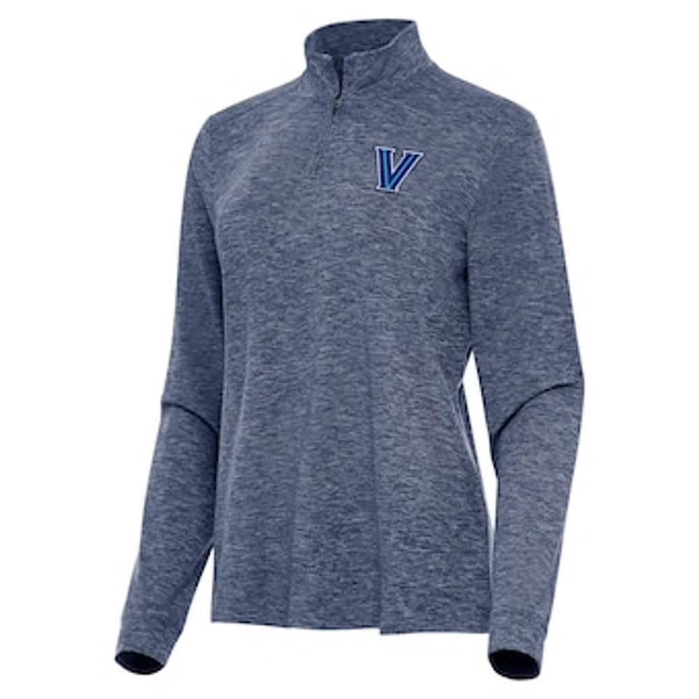 Women's Antigua Heather Navy Villanova Wildcats Mentor Long Sleeve Quarter-Zip Mock Polo