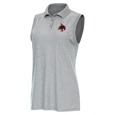 Women's Antigua Heather Gray Texas State Bobcats Recap Sleeveless Polo