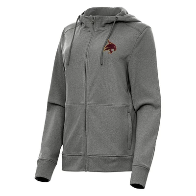 Women's Antigua Heather Black Texas State Bobcats Seeker Full-Zip Hoodie