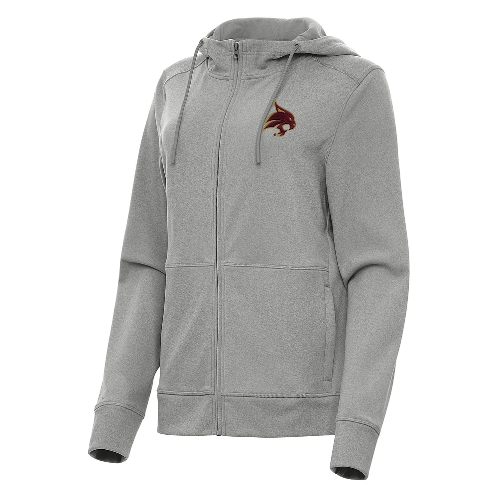 Women's Antigua Heather Gray Texas State Bobcats Seeker Full-Zip Hoodie
