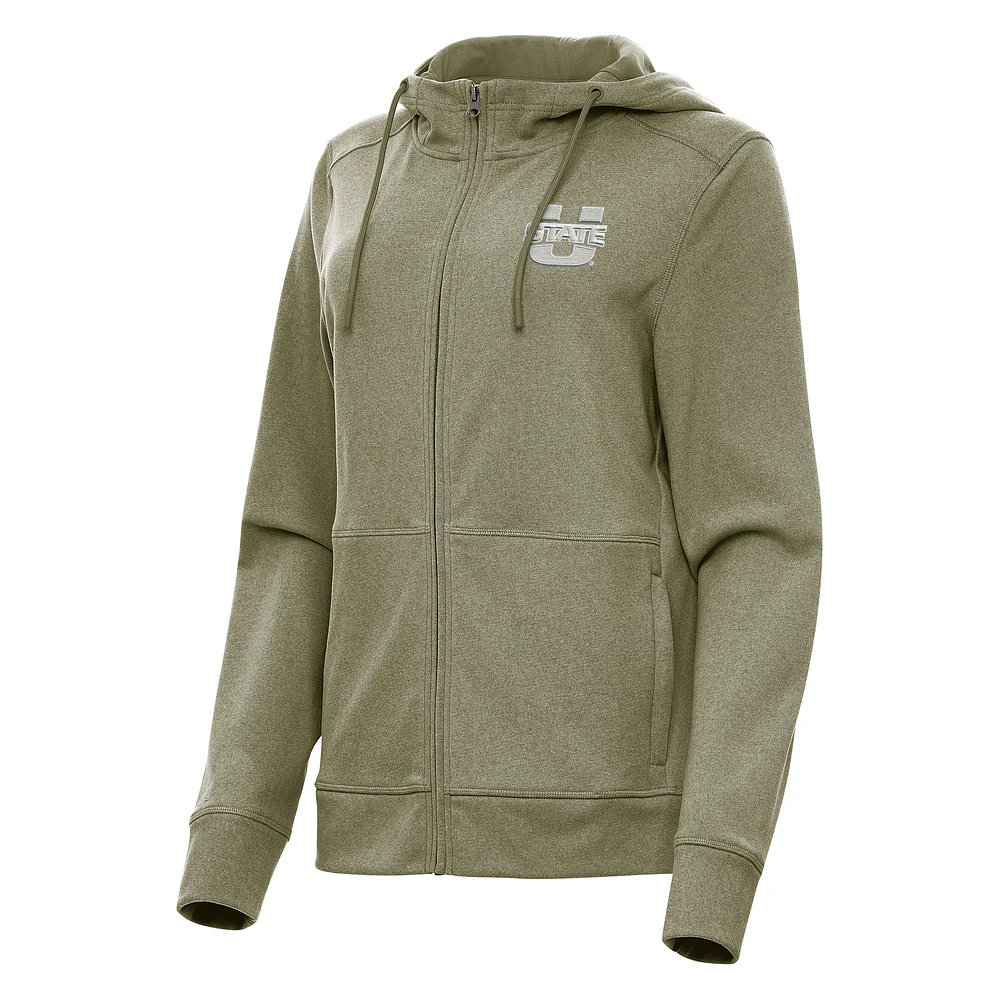Women's Antigua Olive Utah State Aggies Seeker Full-Zip Hoodie