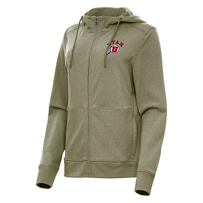 Women's Antigua Olive Utah Utes Seeker Full-Zip Hoodie