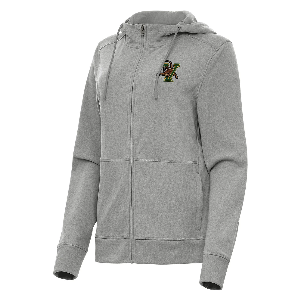 Women's Antigua Heather Gray Vermont Catamounts Seeker Full-Zip Hoodie