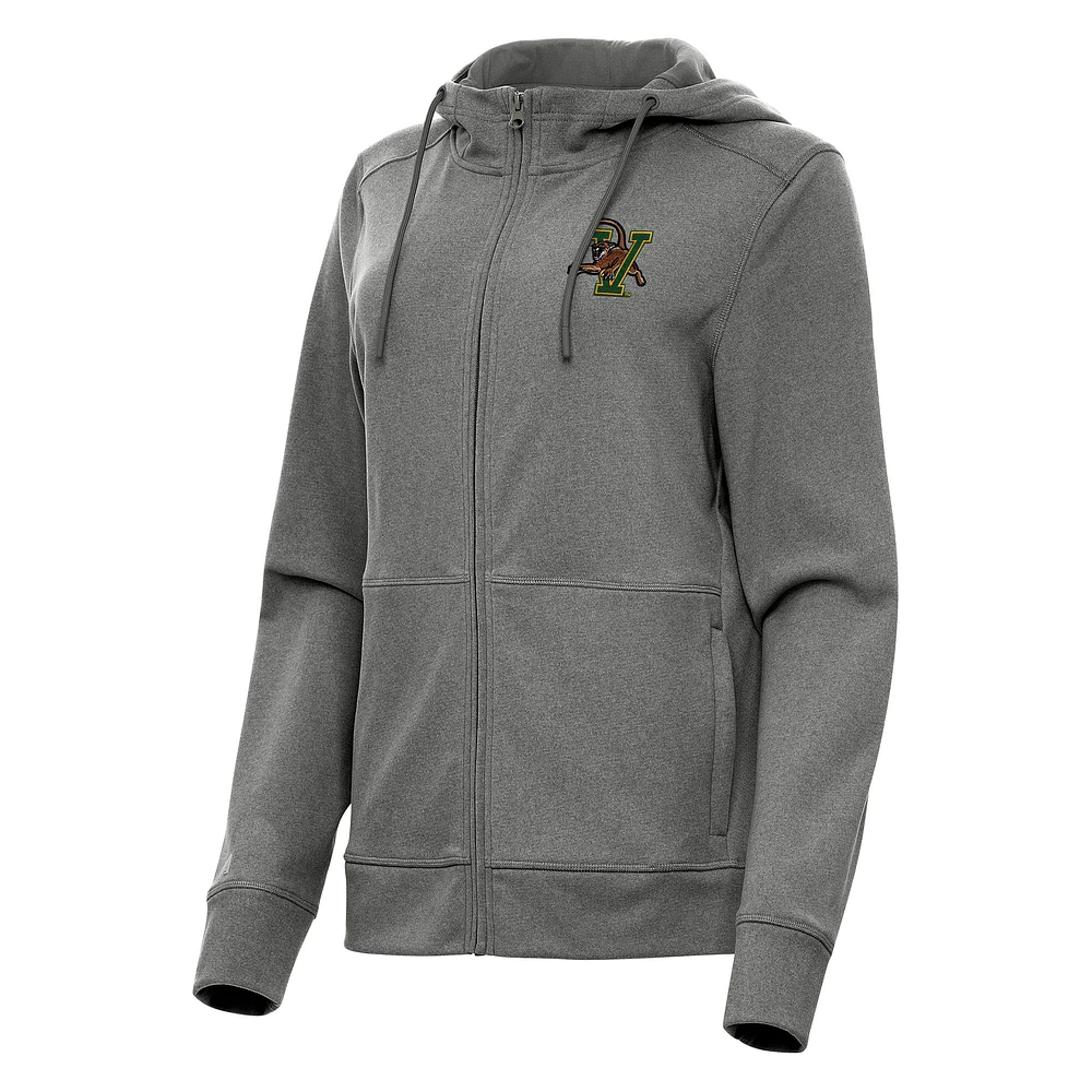 Women's Antigua Heather Black Vermont Catamounts Seeker Full-Zip Hoodie