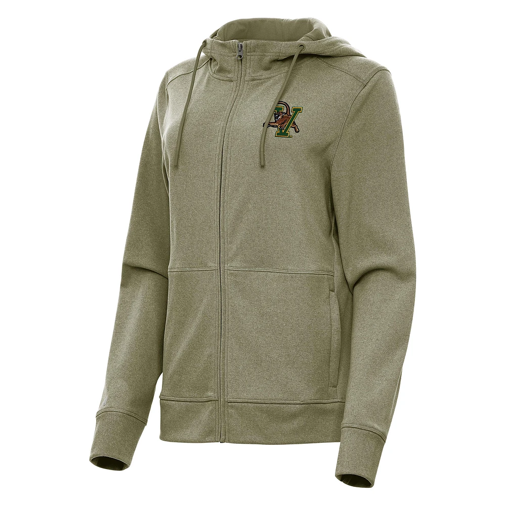 Women's Antigua Olive Vermont Catamounts Seeker Full-Zip Hoodie