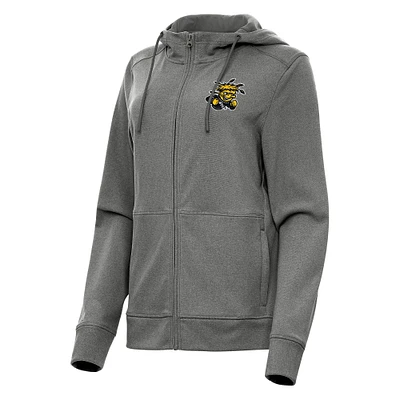 Women's Antigua Heather Black Wichita State Shockers Seeker Full-Zip Hoodie