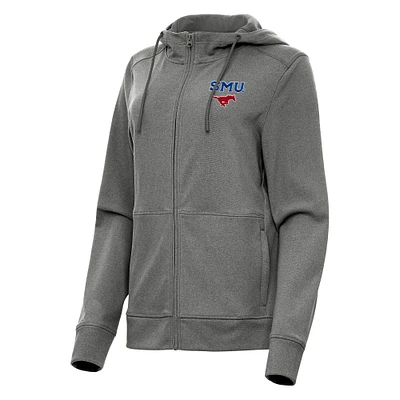 Women's Antigua Heather Black SMU Mustangs Seeker Full-Zip Hoodie