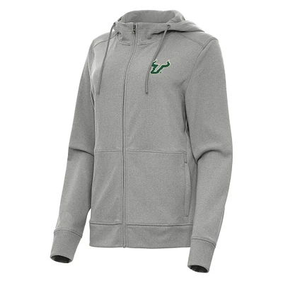 Women's Antigua Heather Gray South Florida Bulls Seeker Full-Zip Hoodie