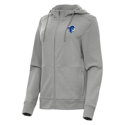 Women's Antigua Heather Gray Seton Hall Pirates Seeker Full-Zip Hoodie