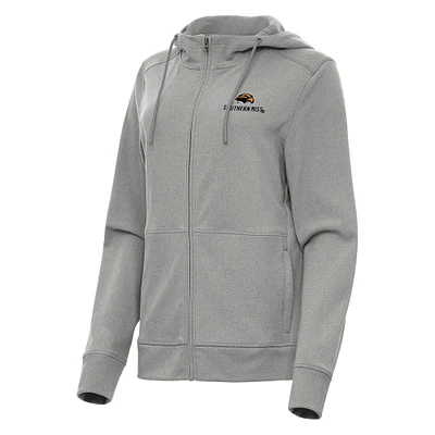 Women's Antigua Heather Southern Miss Golden Eagles Seeker Full-Zip Hoodie
