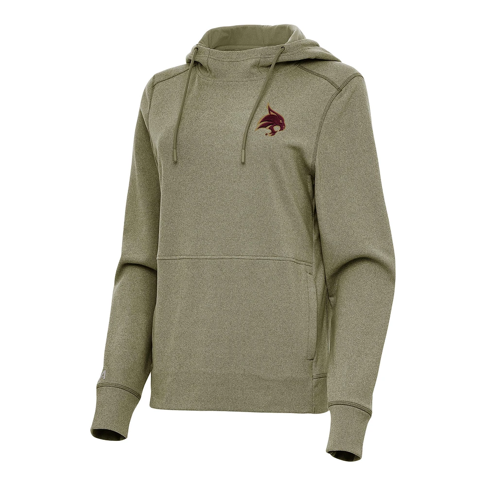 Women's Antigua Olive Texas State Bobcats Justice Pullover Hoodie