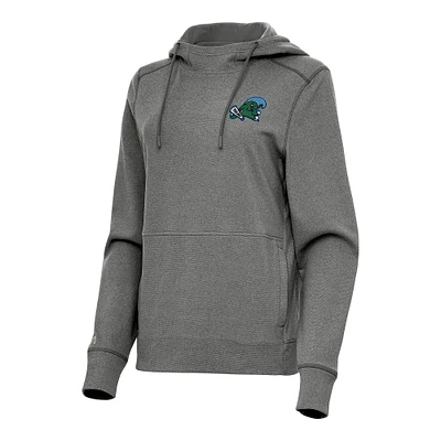 Women's Antigua Heather Black Tulane Green Wave Justice Pullover Hoodie