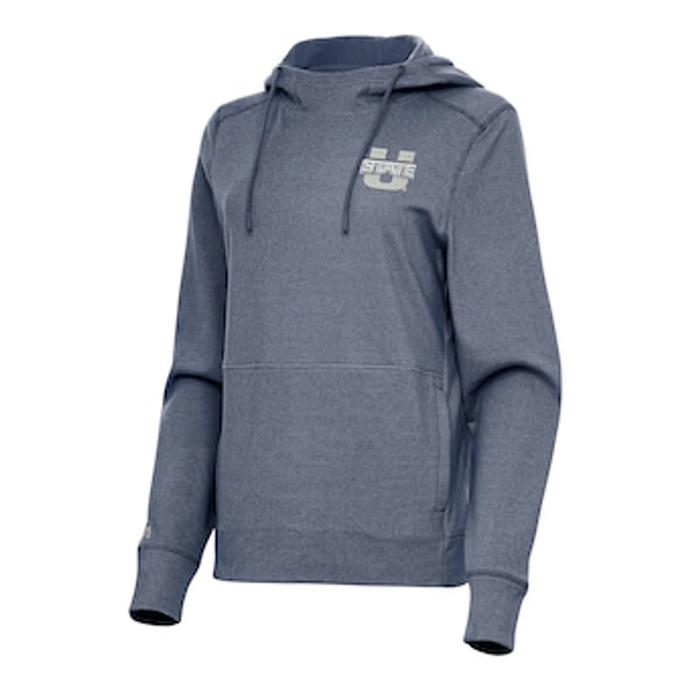 Women's Antigua Heather Navy Utah State Aggies Justice Pullover Hoodie