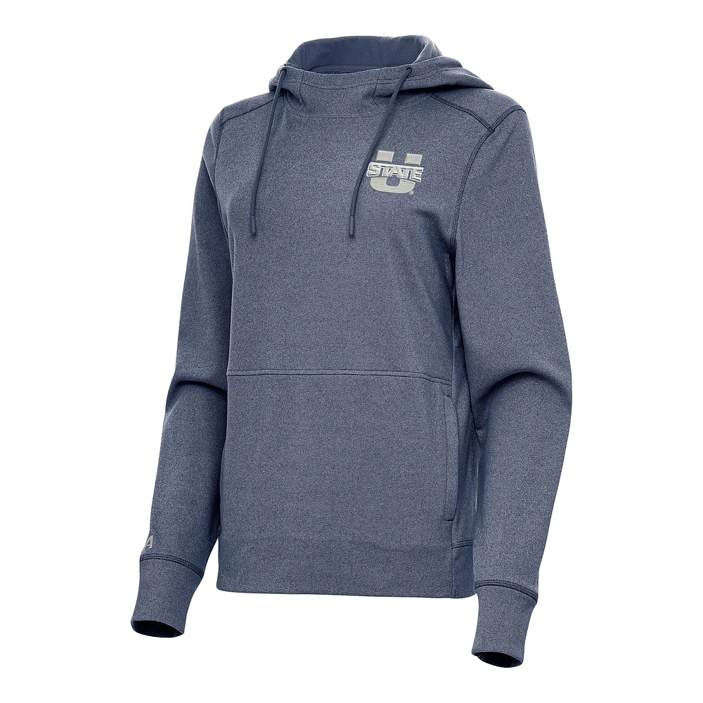 Women's Antigua Heather Navy Utah State Aggies Justice Pullover Hoodie