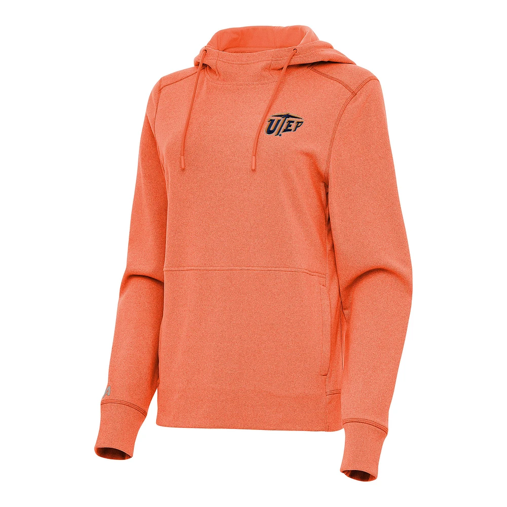 Women's Antigua Heather Orange UTEP Miners Justice Pullover Hoodie