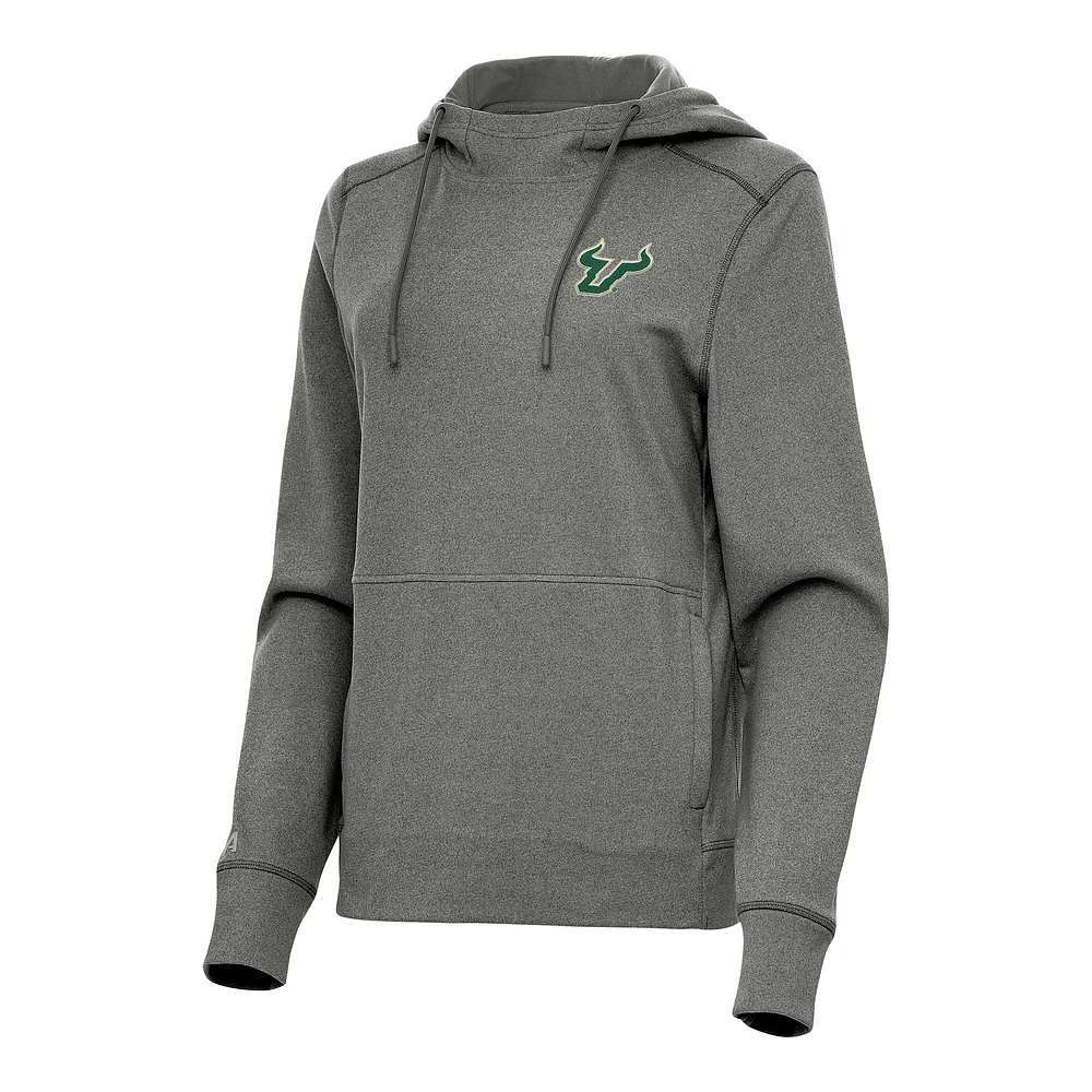 Women's Antigua Heather Black South Florida Bulls Justice Pullover Hoodie
