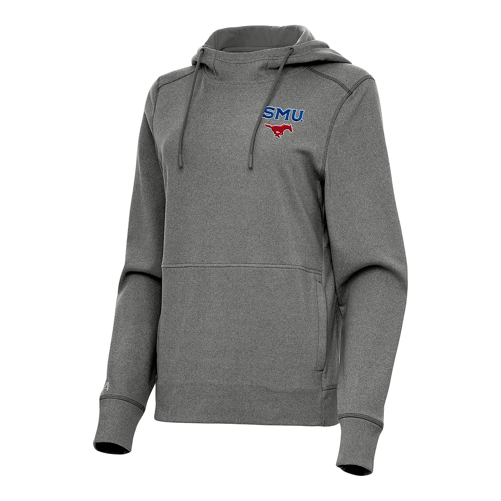Women's Antigua Heather Black SMU Mustangs Justice Pullover Hoodie