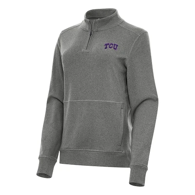 Women's Antigua Heather Charcoal TCU Horned Frogs Crush Quarter-Zip Fleece Sweatshirt