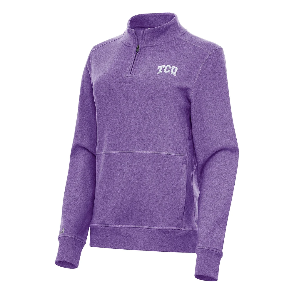 Women's Antigua Heather Purple TCU Horned Frogs Crush Quarter-Zip Fleece Sweatshirt