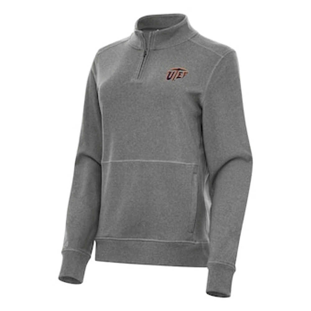 Women's Antigua Heather Charcoal UTEP Miners Crush Quarter-Zip Fleece Sweatshirt