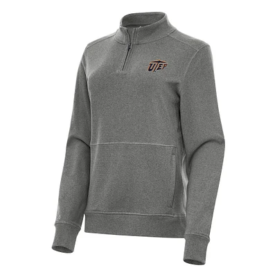 Women's Antigua Heather Charcoal UTEP Miners Crush Quarter-Zip Fleece Sweatshirt