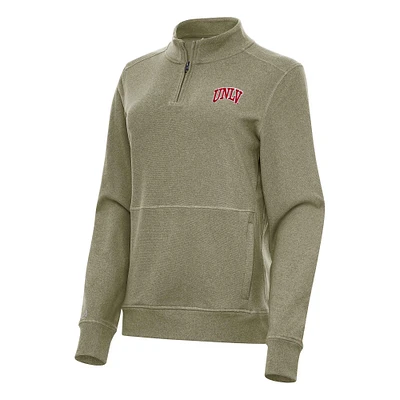 Women's Antigua Heather Olive UNLV Rebels Crush Quarter-Zip Fleece Sweatshirt