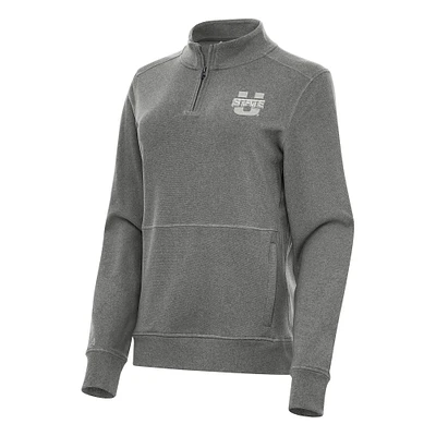 Women's Antigua Heather Charcoal Utah State Aggies Crush Quarter-Zip Fleece Sweatshirt