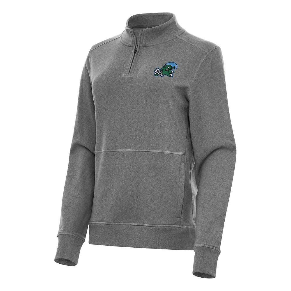 Women's Antigua Heather Charcoal Tulane Green Wave Crush Quarter-Zip Fleece Sweatshirt