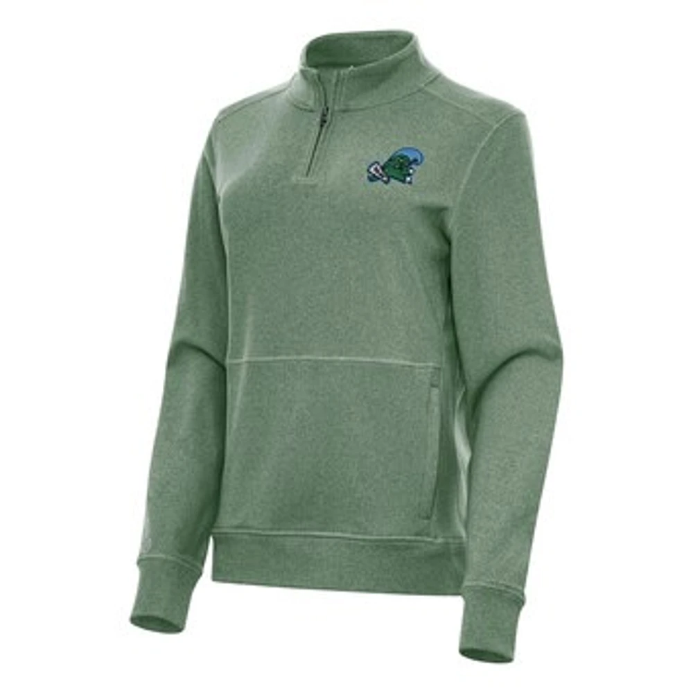 Women's Antigua Heather Green Tulane Green Wave Crush Quarter-Zip Fleece Sweatshirt