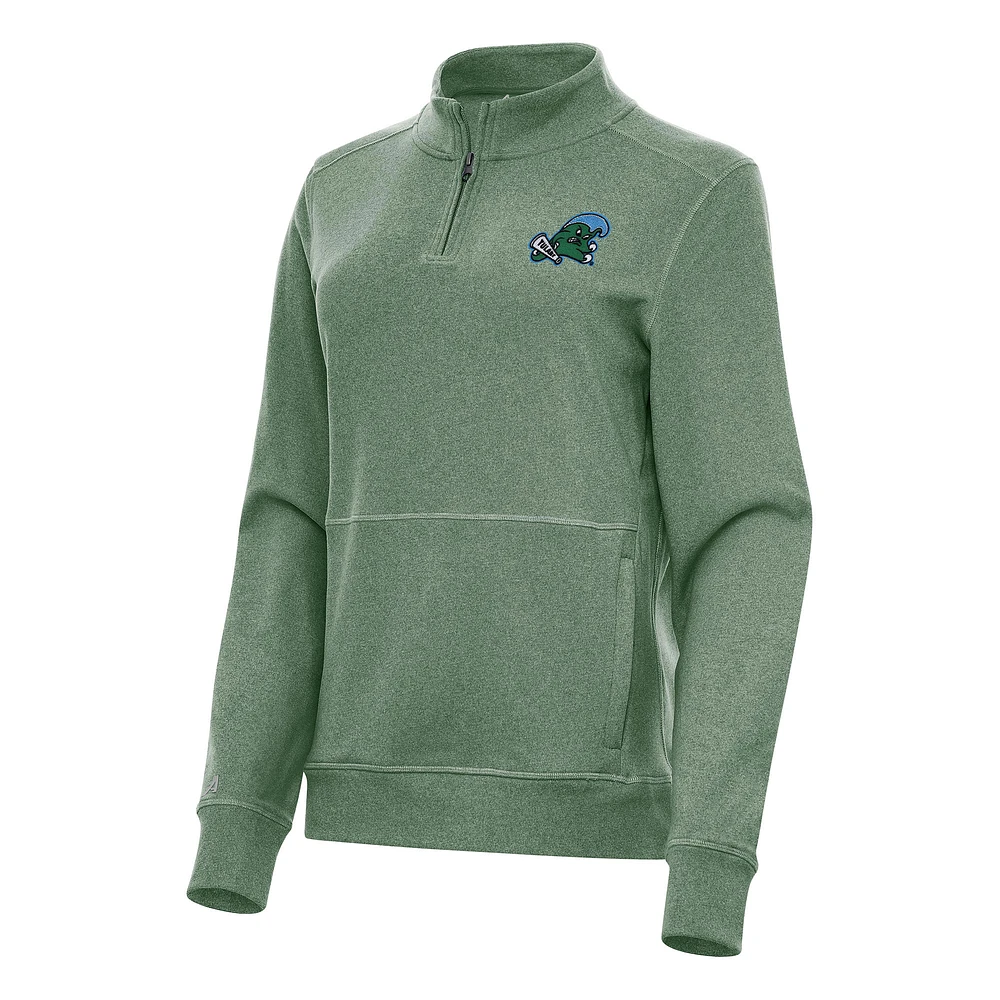 Women's Antigua Heather Green Tulane Green Wave Crush Quarter-Zip Fleece Sweatshirt