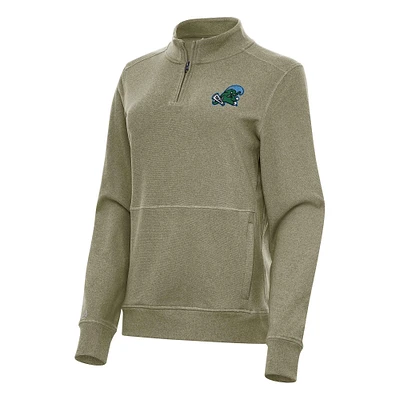 Women's Antigua Heather Olive Tulane Green Wave Crush Quarter-Zip Fleece Sweatshirt