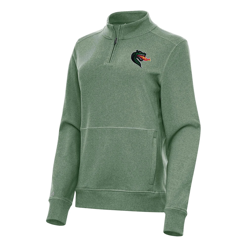 Women's Antigua Heather Green UAB Blazers Crush Quarter-Zip Fleece Sweatshirt