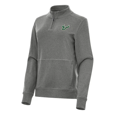 Women's Antigua Heather Charcoal South Florida Bulls Crush Quarter-Zip Fleece Sweatshirt