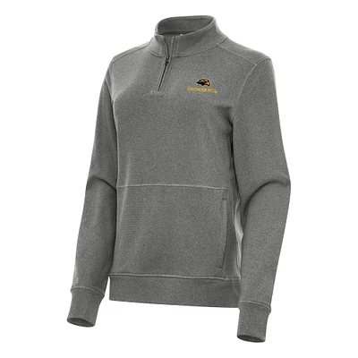 Women's Antigua Heather Charcoal Southern Miss Golden Eagles Crush Quarter-Zip Fleece Sweatshirt