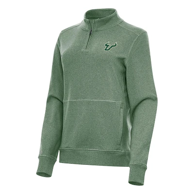 Women's Antigua Heather Green South Florida Bulls Crush Quarter-Zip Fleece Sweatshirt