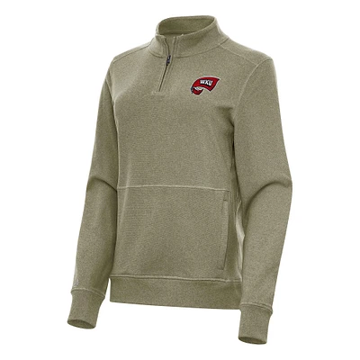 Women's Antigua Heather Olive Western Kentucky Hilltoppers Crush Quarter-Zip Fleece Sweatshirt