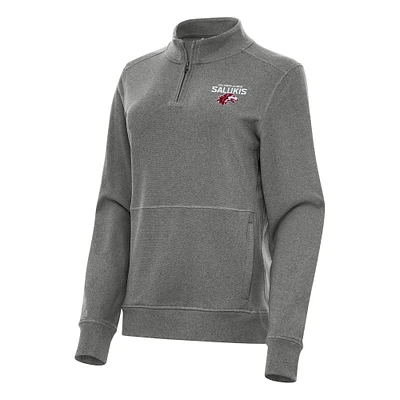 Women's Antigua Heather Charcoal Southern Illinois Salukis Crush Quarter-Zip Fleece Sweatshirt