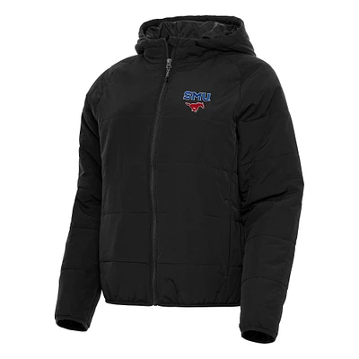 Women's Antigua Black SMU Mustangs Universe Full-Zip Puffer Jacket