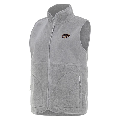 Women's Antigua Gray UTEP Miners Nostalgic Full-Zip Vest