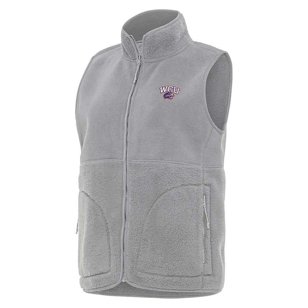 Women's Antigua Gray Western Carolina Catamounts Nostalgic Full-Zip Vest