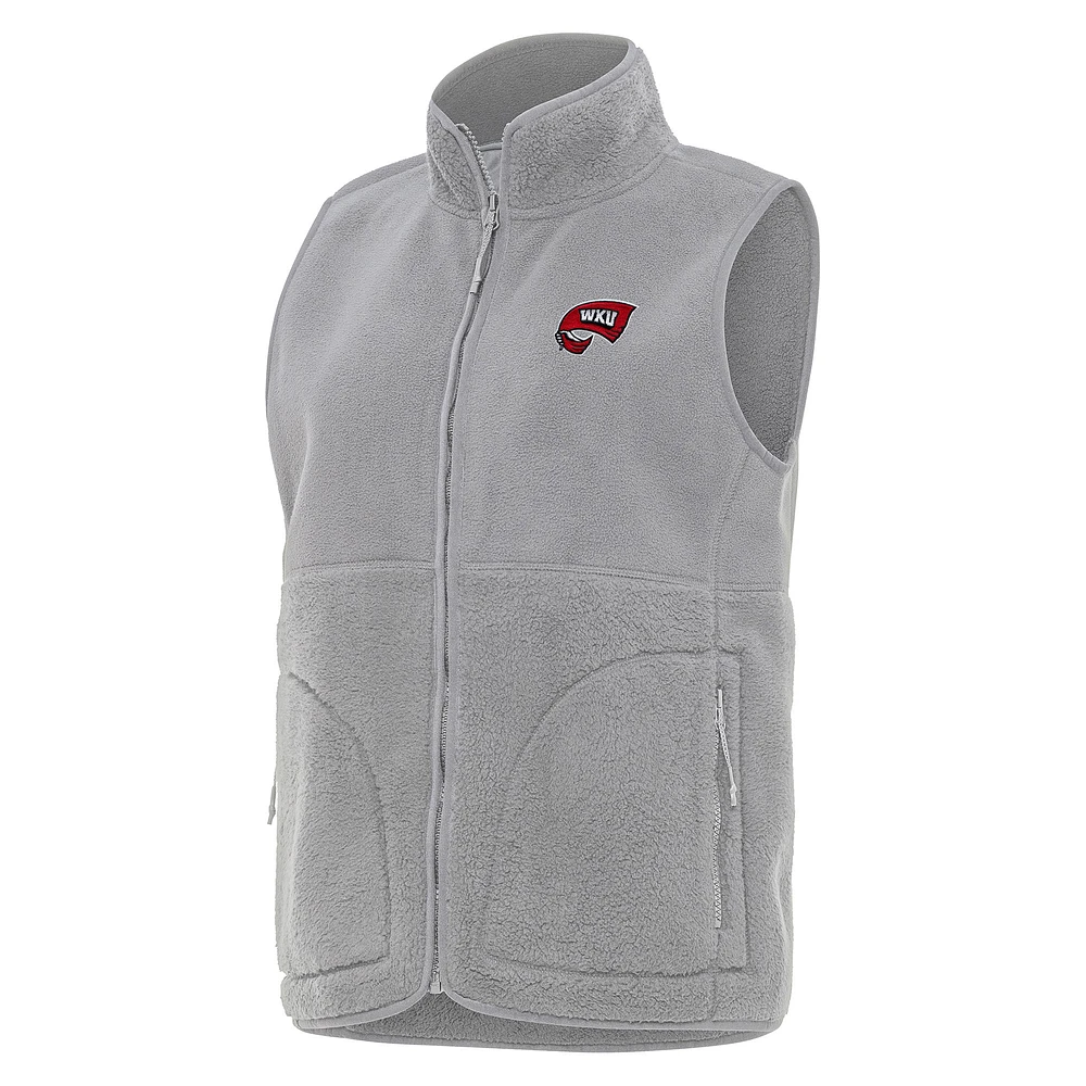 Women's Antigua Gray Western Kentucky Hilltoppers Nostalgic Full-Zip Vest