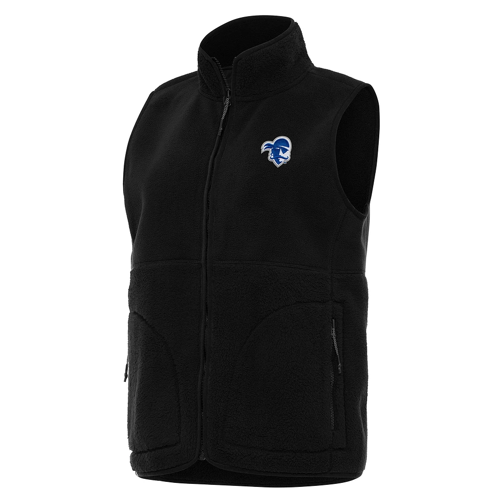 Women's Antigua Black Seton Hall Pirates Nostalgic Full-Zip Vest
