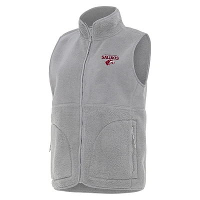 Women's Antigua Gray Southern Illinois Salukis Nostalgic Full-Zip Vest