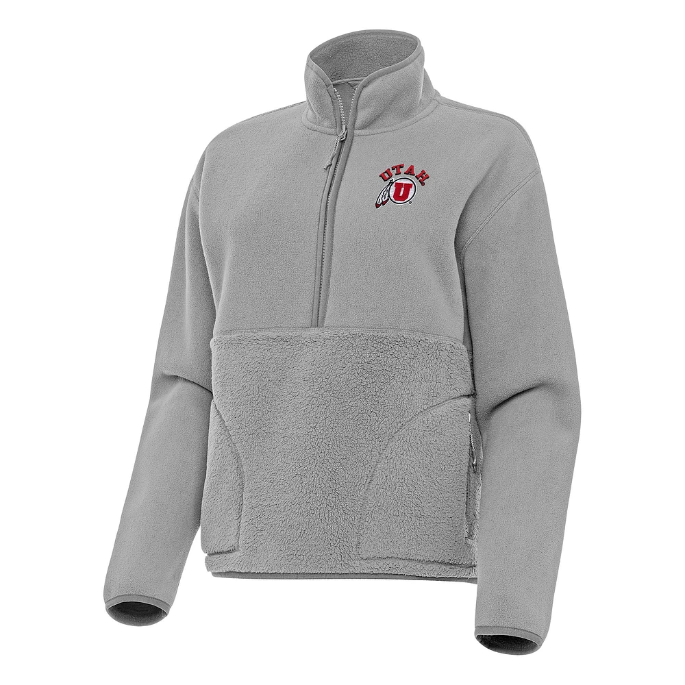 Women's Antigua Gray Utah Utes Figure Half-Zip Pullover Sweatshirt