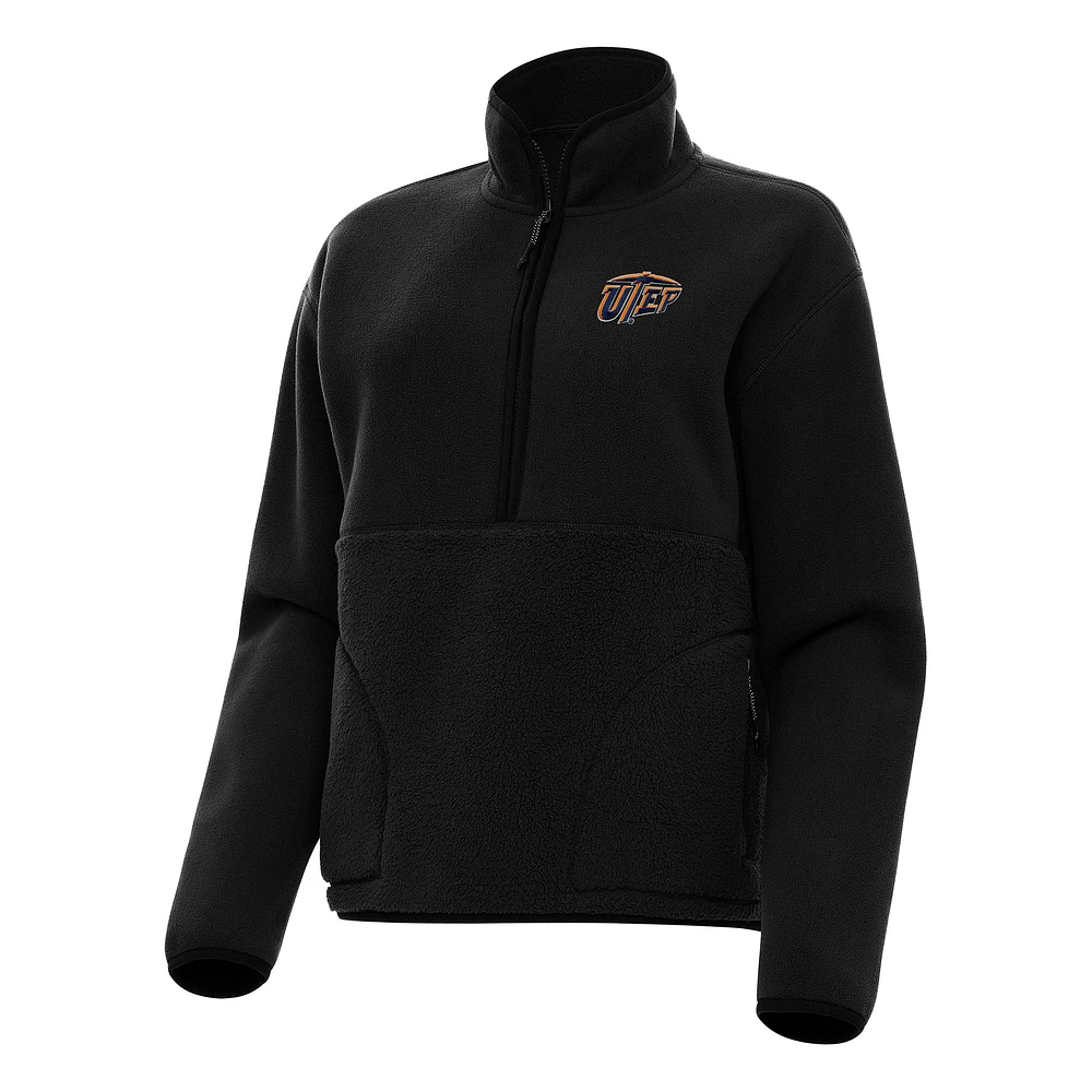 Women's Antigua Black UTEP Miners Figure Half-Zip Pullover Sweatshirt