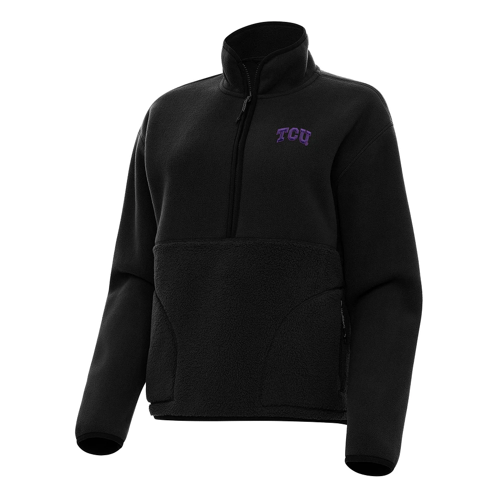Women's Antigua Black TCU Horned Frogs Figure Half-Zip Pullover Sweatshirt