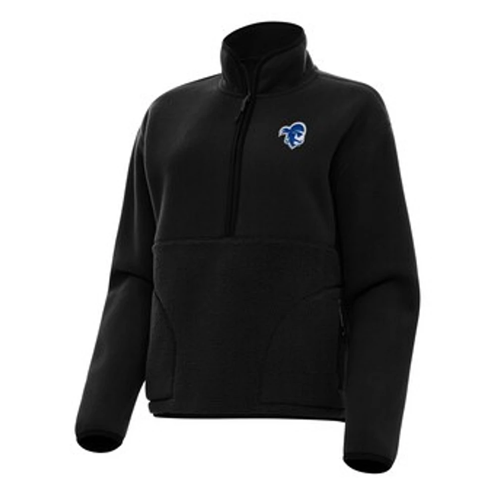 Women's Antigua Black Seton Hall Pirates Figure Half-Zip Pullover Sweatshirt