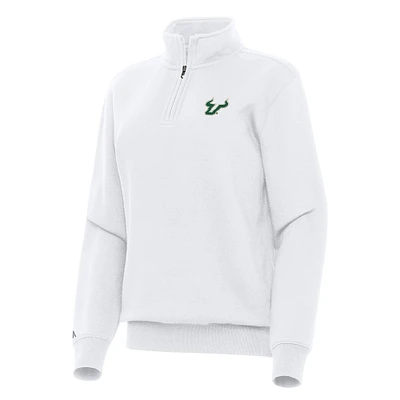 Women's Antigua White South Florida Bulls Victory Quarter-Zip Sweatshirt